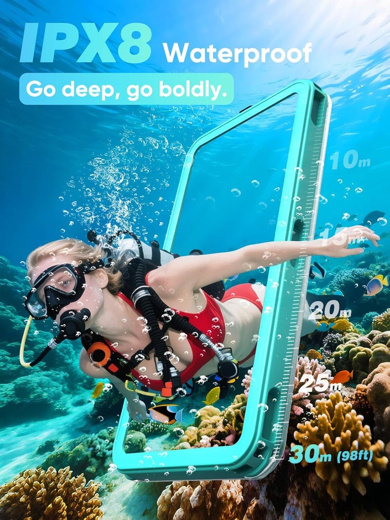APRUT Waterproof Phone Pouch Case 7.5", 2025 Upgraded IPX8 Waterproof Phone Case for Snorkeling, Universal Fit for iPhone 16 Pro Max 15 14 13, Galaxy S25, Beach Vacation Essentials (Cyan) - Image 2